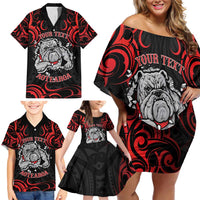 Personalised Aotearoa Bulldog Family Matching Off Shoulder Short Dress and Hawaiian Shirt NZ Maori Tattoo