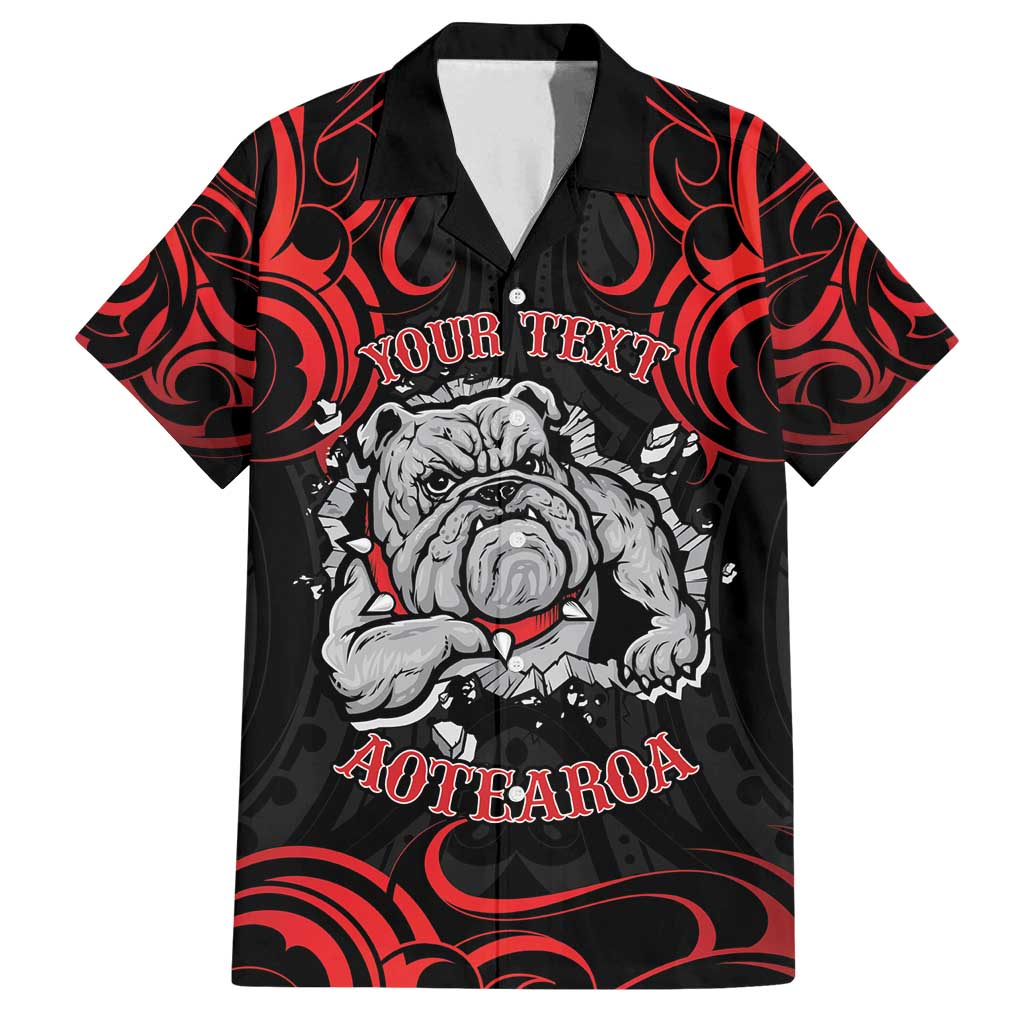 Personalised Aotearoa Bulldog Family Matching Off Shoulder Short Dress and Hawaiian Shirt NZ Maori Tattoo