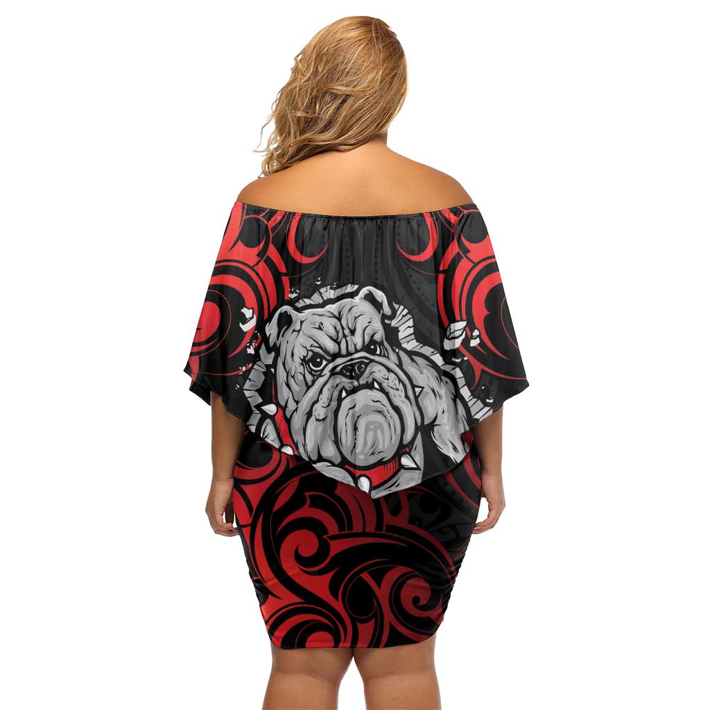 Personalised Aotearoa Bulldog Family Matching Off Shoulder Short Dress and Hawaiian Shirt NZ Maori Tattoo