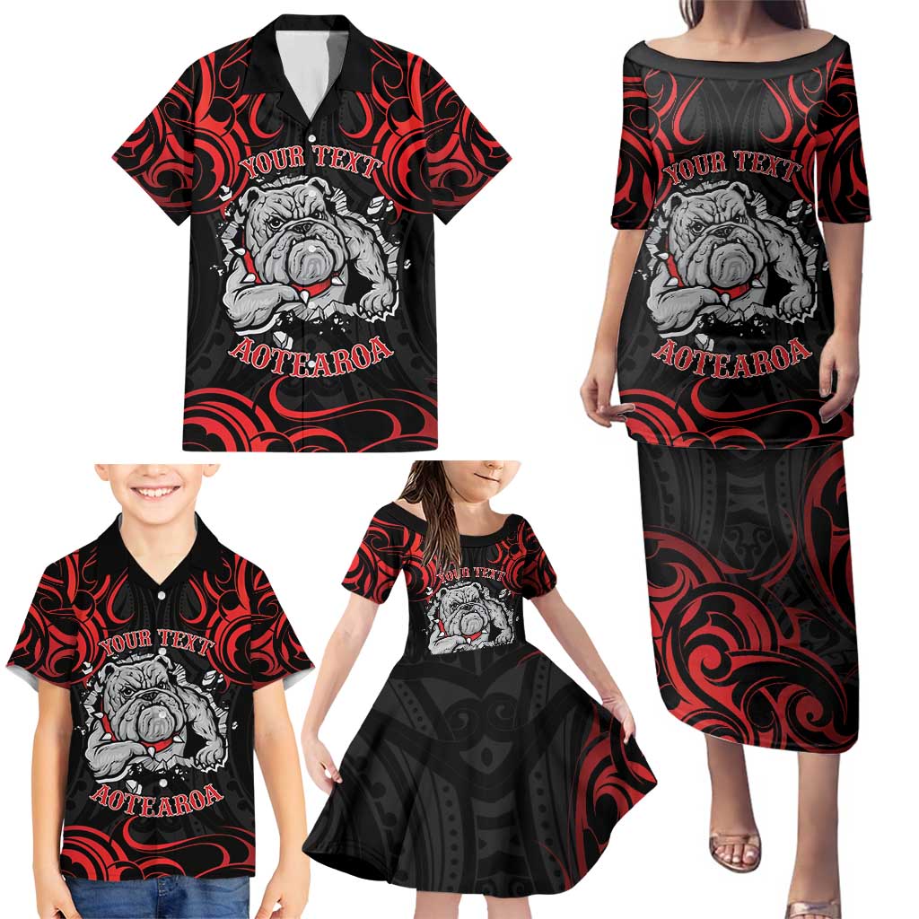 Personalised Aotearoa Bulldog Family Matching Puletasi and Hawaiian Shirt NZ Maori Tattoo