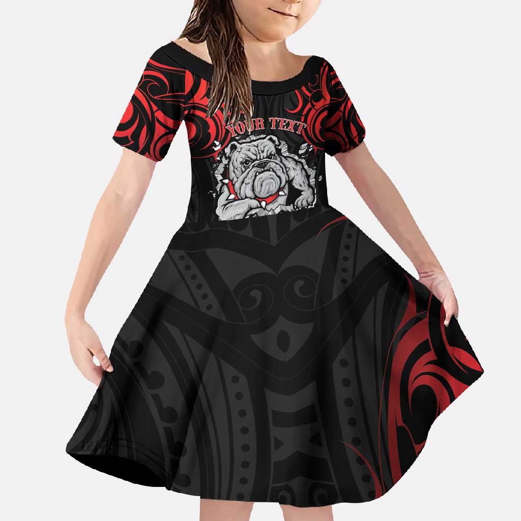 Personalised Aotearoa Bulldog Family Matching Short Sleeve Bodycon Dress and Hawaiian Shirt NZ Maori Tattoo