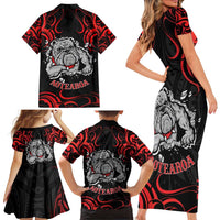 Personalised Aotearoa Bulldog Family Matching Short Sleeve Bodycon Dress and Hawaiian Shirt NZ Maori Tattoo