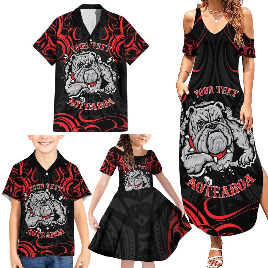 Personalised Aotearoa Bulldog Family Matching Summer Maxi Dress and Hawaiian Shirt NZ Maori Tattoo