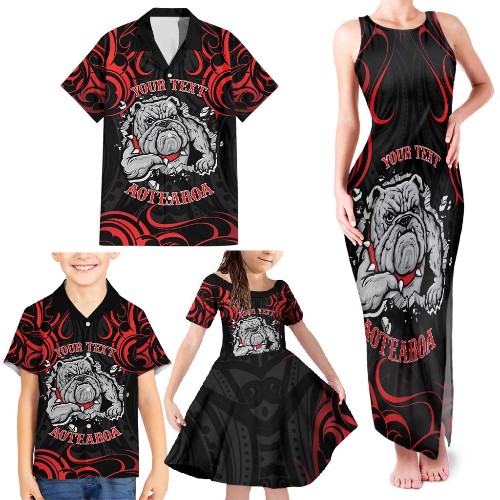 Personalised Aotearoa Bulldog Family Matching Tank Maxi Dress and Hawaiian Shirt NZ Maori Tattoo