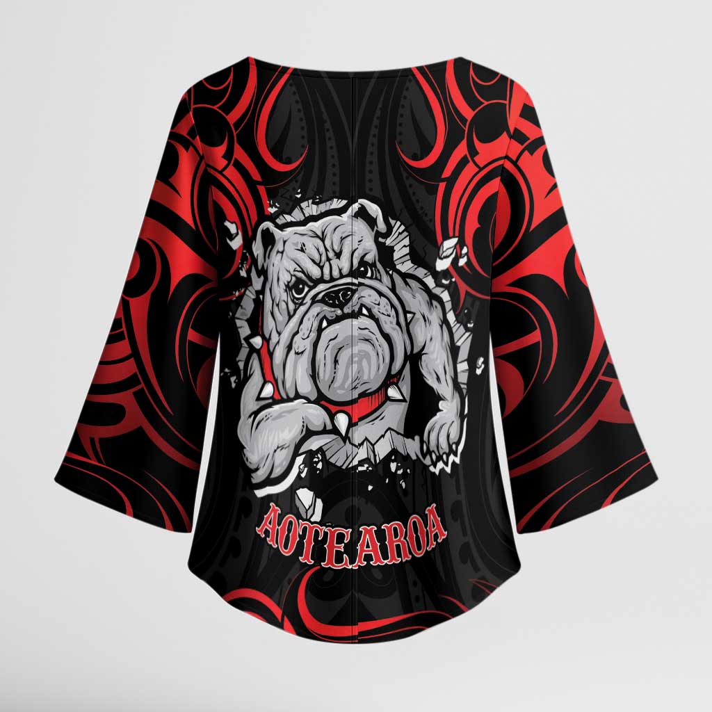 Aotearoa Bulldog Kimono Sleeve Blouse NZ Maori Tattoo - Polynesian Pride