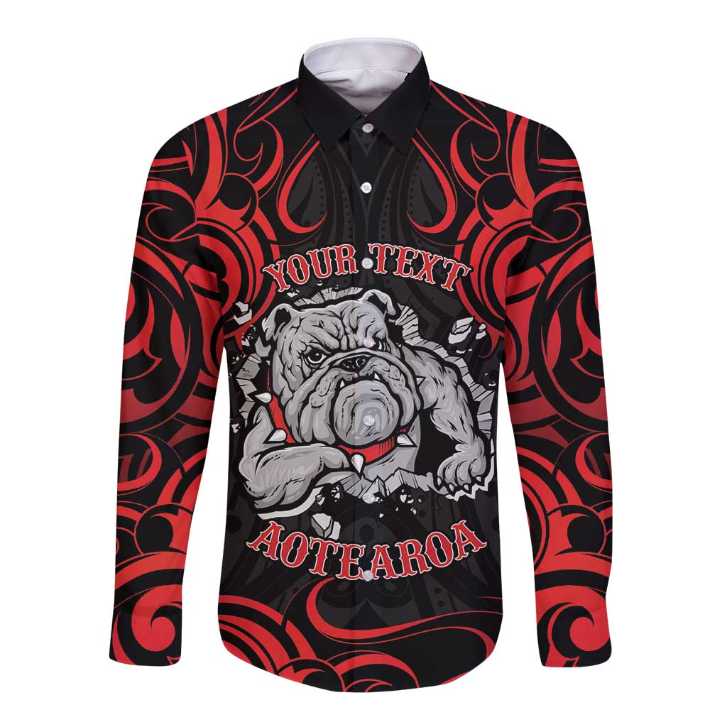 Personalised Aotearoa Bulldog Long Sleeve Button Shirt NZ Maori Tattoo