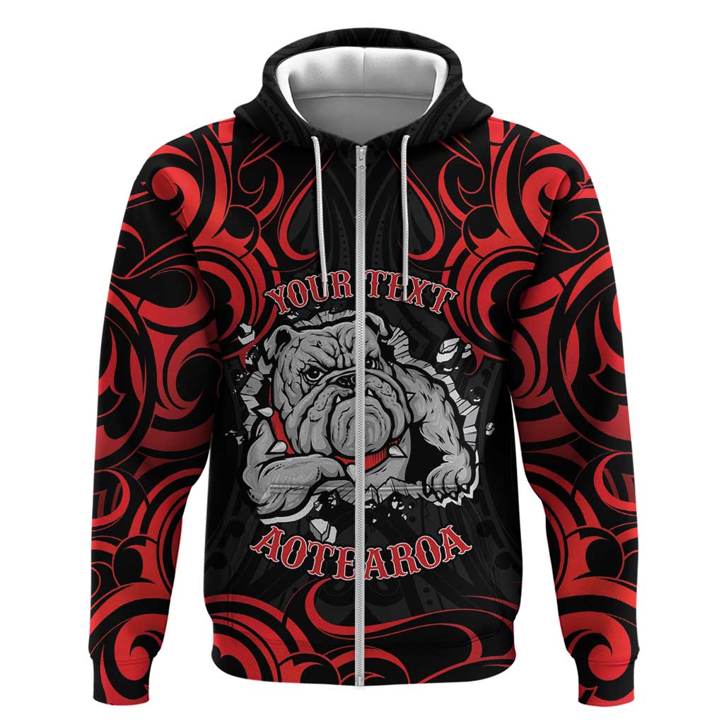 Personalised Aotearoa Bulldog Zip Hoodie NZ Maori Tattoo