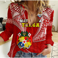 (Custom Text And Number) Tonga Rugby Women Casual Shirt Mate Maa Tonga Pacific Tongan Ngatu LT14 Female Red - Polynesian Pride