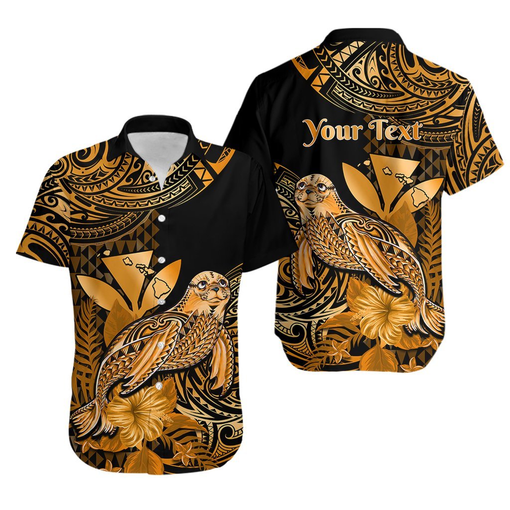 (Custom Personalised) Hawaii Monk Seal Hawaiian Shirt Polynesian Kakau With Kanaka Gold LT14 Gold - Polynesian Pride