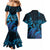 Blue Aloha Hawaii Couples Matching Mermaid Dress and Hawaiian Shirt Snorkeling With Sea Turtle Polynesian Pattern