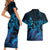 Blue Aloha Hawaii Couples Matching Short Sleeve Bodycon Dress and Hawaiian Shirt Snorkeling With Sea Turtle Polynesian Pattern