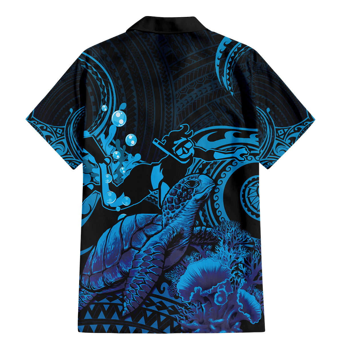 Blue Aloha Hawaii Family Matching Mermaid Dress and Hawaiian Shirt Snorkeling With Sea Turtle Polynesian Pattern