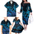 Blue Aloha Hawaii Family Matching Off The Shoulder Long Sleeve Dress and Hawaiian Shirt Snorkeling With Sea Turtle Polynesian Pattern