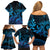 Blue Aloha Hawaii Family Matching Off Shoulder Short Dress and Hawaiian Shirt Snorkeling With Sea Turtle Polynesian Pattern