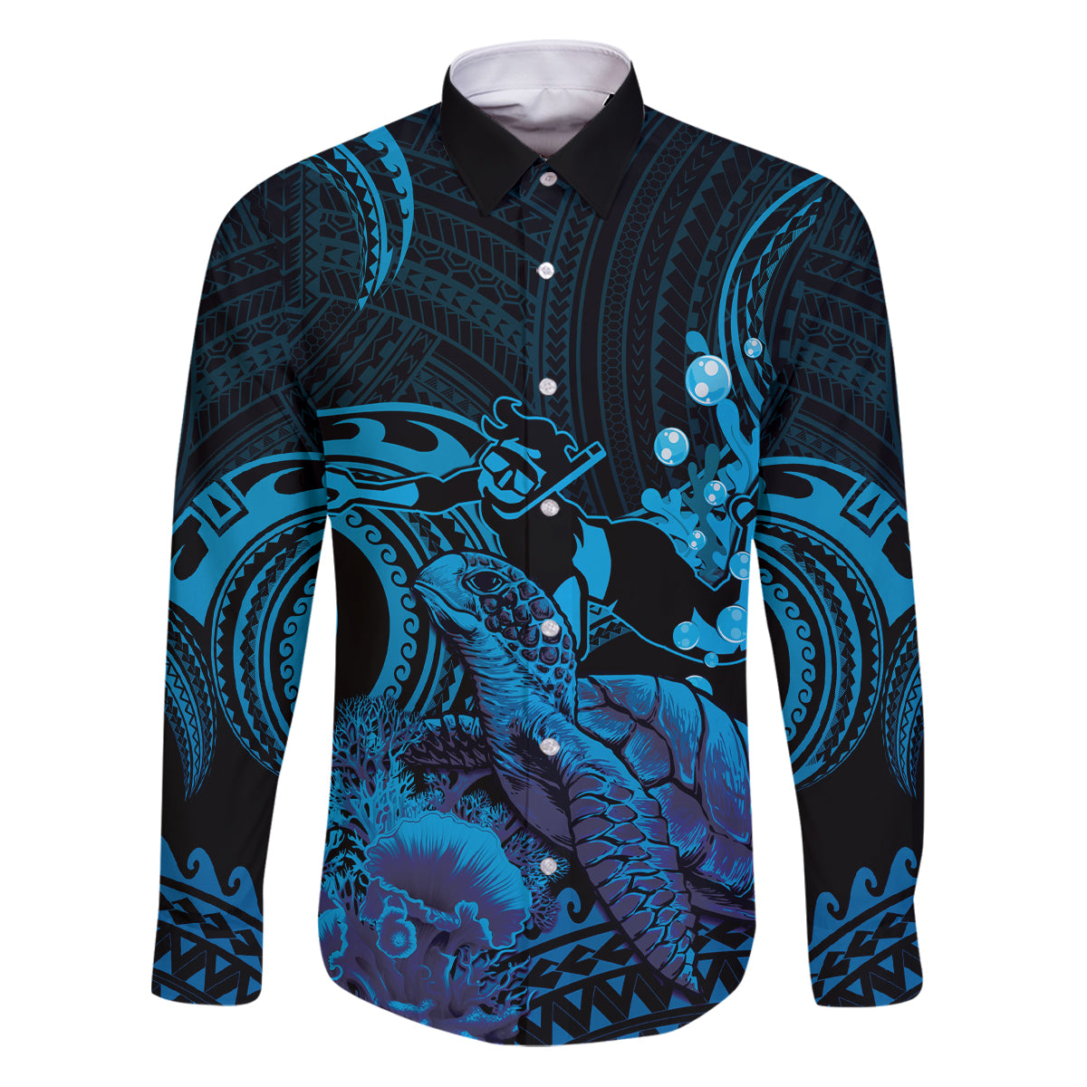 Blue Aloha Hawaii Family Matching Puletasi and Hawaiian Shirt Snorkeling With Sea Turtle Polynesian Pattern