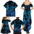 Blue Aloha Hawaii Family Matching Summer Maxi Dress and Hawaiian Shirt Snorkeling With Sea Turtle Polynesian Pattern