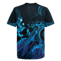 Blue Aloha Hawaii Rugby Jersey Snorkeling With Sea Turtle Polynesian Pattern