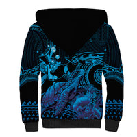 Blue Aloha Hawaii Sherpa Hoodie Snorkeling With Sea Turtle Polynesian Pattern