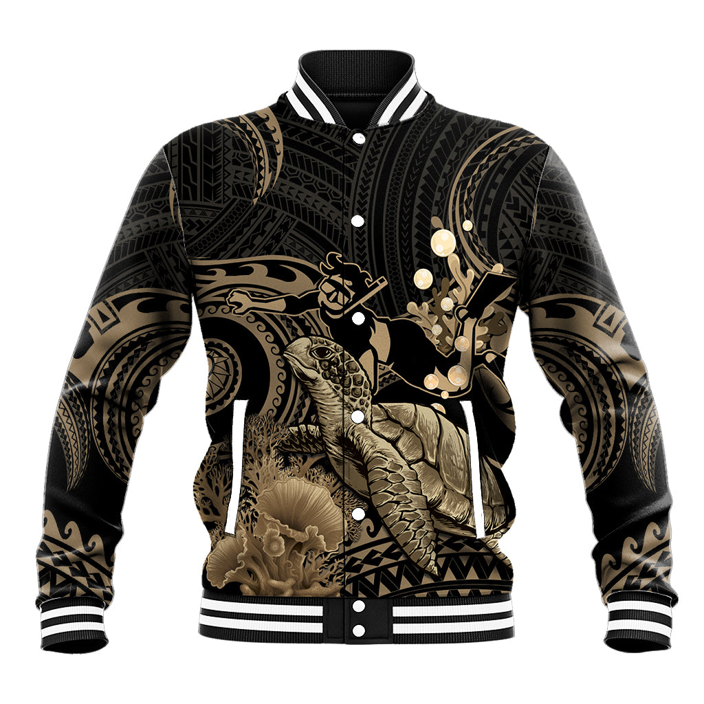Gold Aloha Hawaii Baseball Jacket Snorkeling With Sea Turtle Polynesian Pattern LT14 Unisex Gold - Polynesian Pride