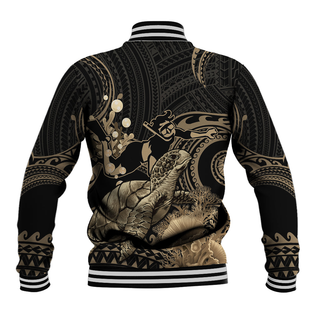 Gold Aloha Hawaii Baseball Jacket Snorkeling With Sea Turtle Polynesian Pattern LT14 - Polynesian Pride