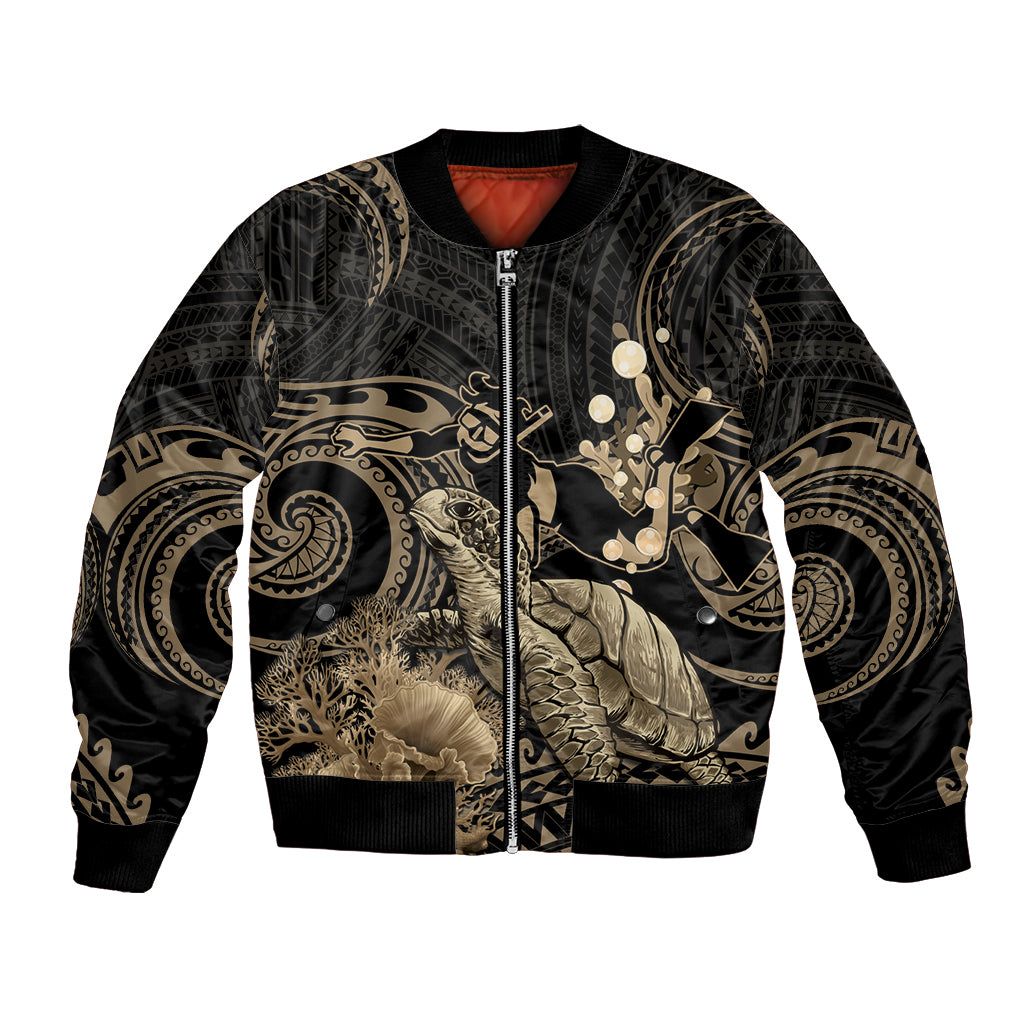 Gold Aloha Hawaii Bomber Jacket Snorkeling With Sea Turtle Polynesian Pattern LT14 Unisex Gold - Polynesian Pride
