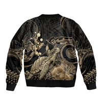 Gold Aloha Hawaii Bomber Jacket Snorkeling With Sea Turtle Polynesian Pattern LT14 - Polynesian Pride