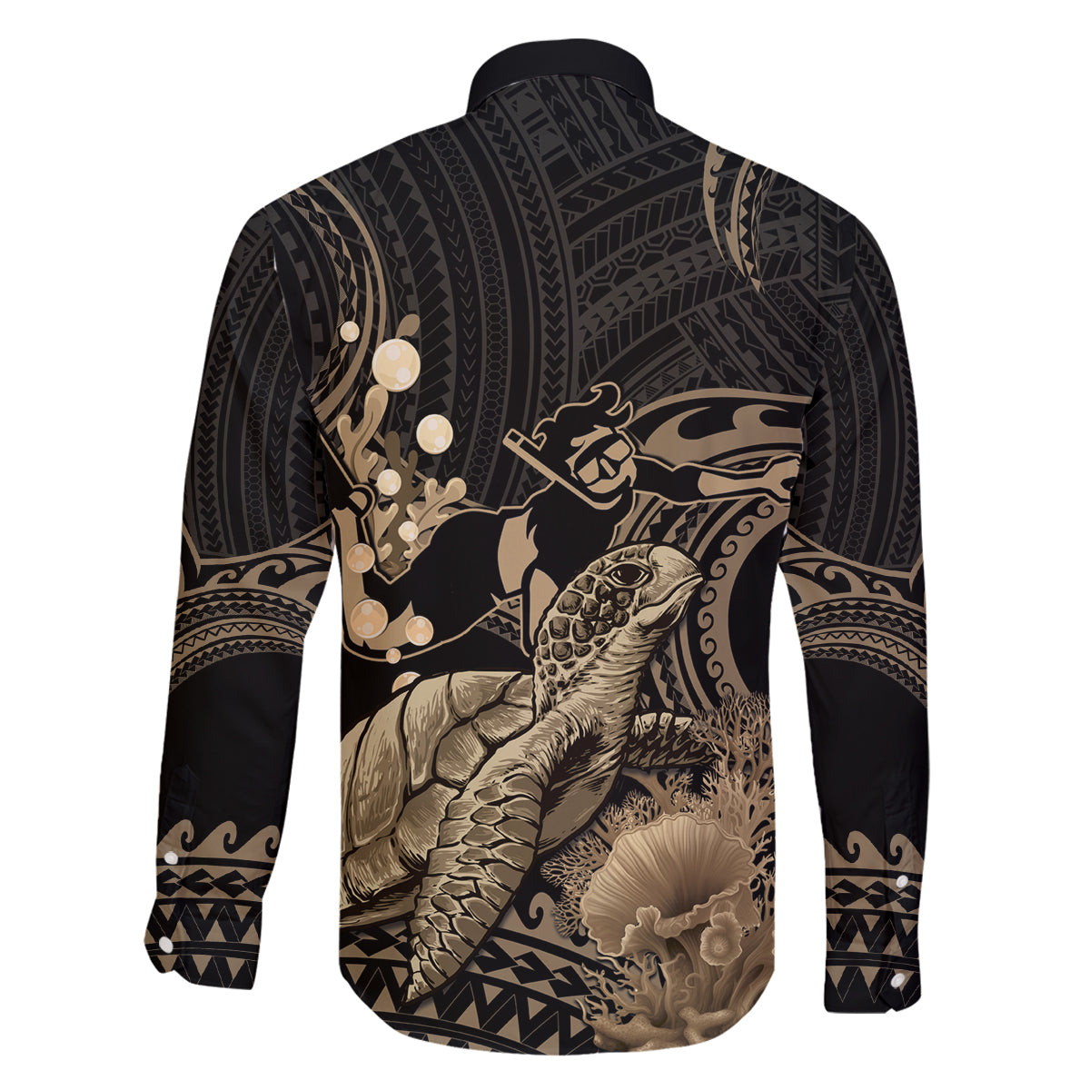 Gold Aloha Hawaii Family Matching Off Shoulder Maxi Dress and Hawaiian Shirt Snorkeling With Sea Turtle Polynesian Pattern LT14 - Polynesian Pride