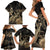 Gold Aloha Hawaii Family Matching Short Sleeve Bodycon Dress and Hawaiian Shirt Snorkeling With Sea Turtle Polynesian Pattern