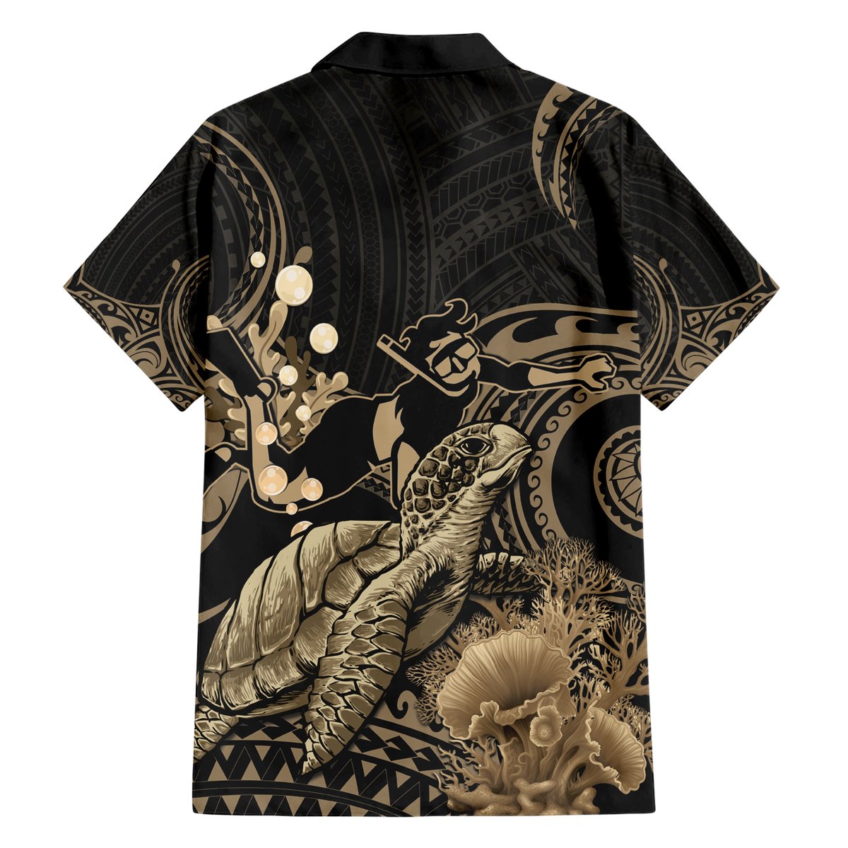 Gold Aloha Hawaii Hawaiian Shirt Snorkeling With Sea Turtle Polynesian Pattern LT14 - Polynesian Pride