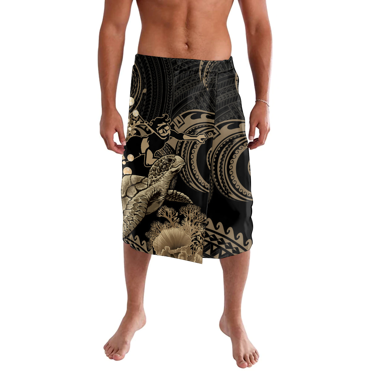 Gold Aloha Hawaii Lavalava Snorkeling With Sea Turtle Polynesian Pattern LT14 Gold - Polynesian Pride