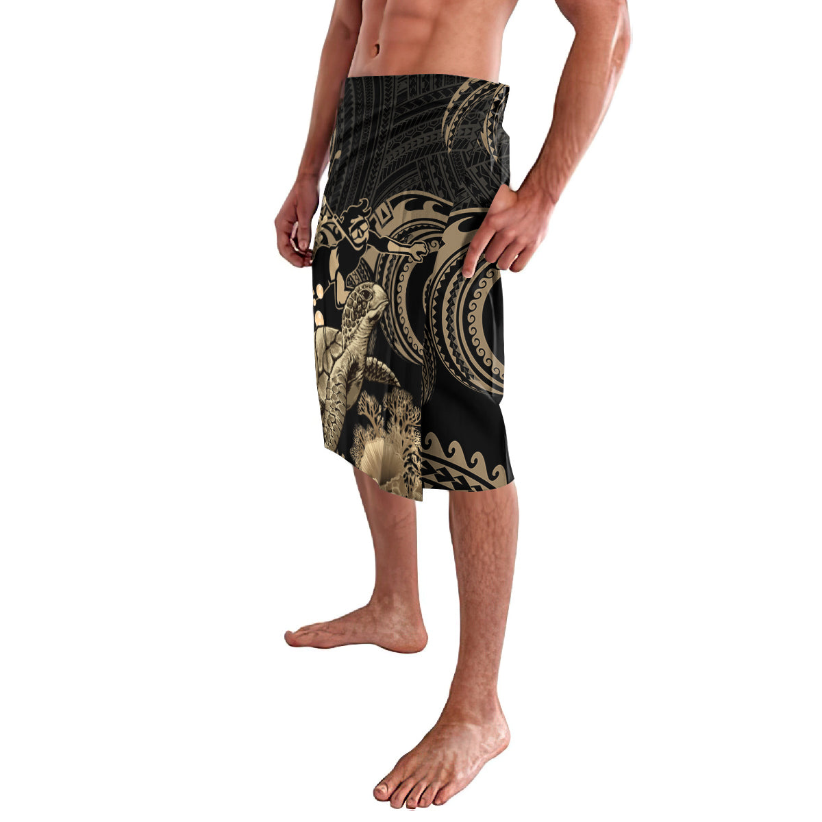 Gold Aloha Hawaii Lavalava Snorkeling With Sea Turtle Polynesian Pattern LT14 - Polynesian Pride