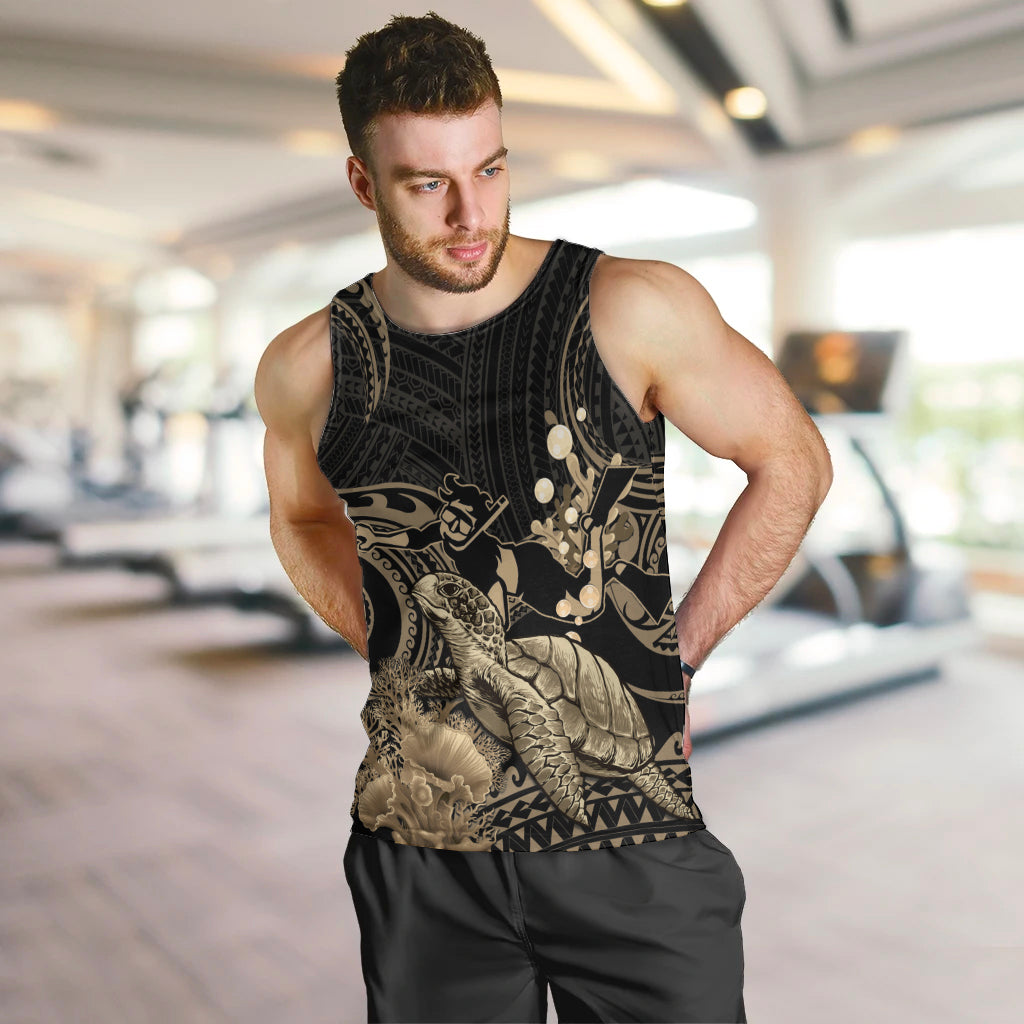 Gold Aloha Hawaii Men Tank Top Snorkeling With Sea Turtle Polynesian Pattern LT14 Gold - Polynesian Pride