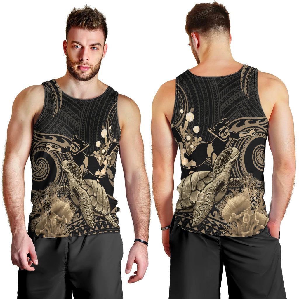 Gold Aloha Hawaii Men Tank Top Snorkeling With Sea Turtle Polynesian Pattern LT14 - Polynesian Pride