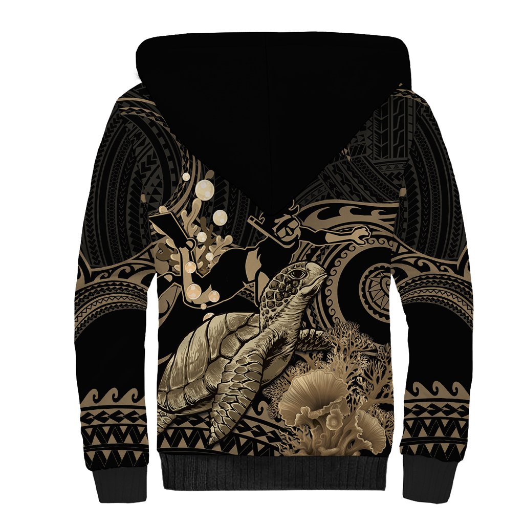 Gold Aloha Hawaii Sherpa Hoodie Snorkeling With Sea Turtle Polynesian Pattern LT14 - Polynesian Pride