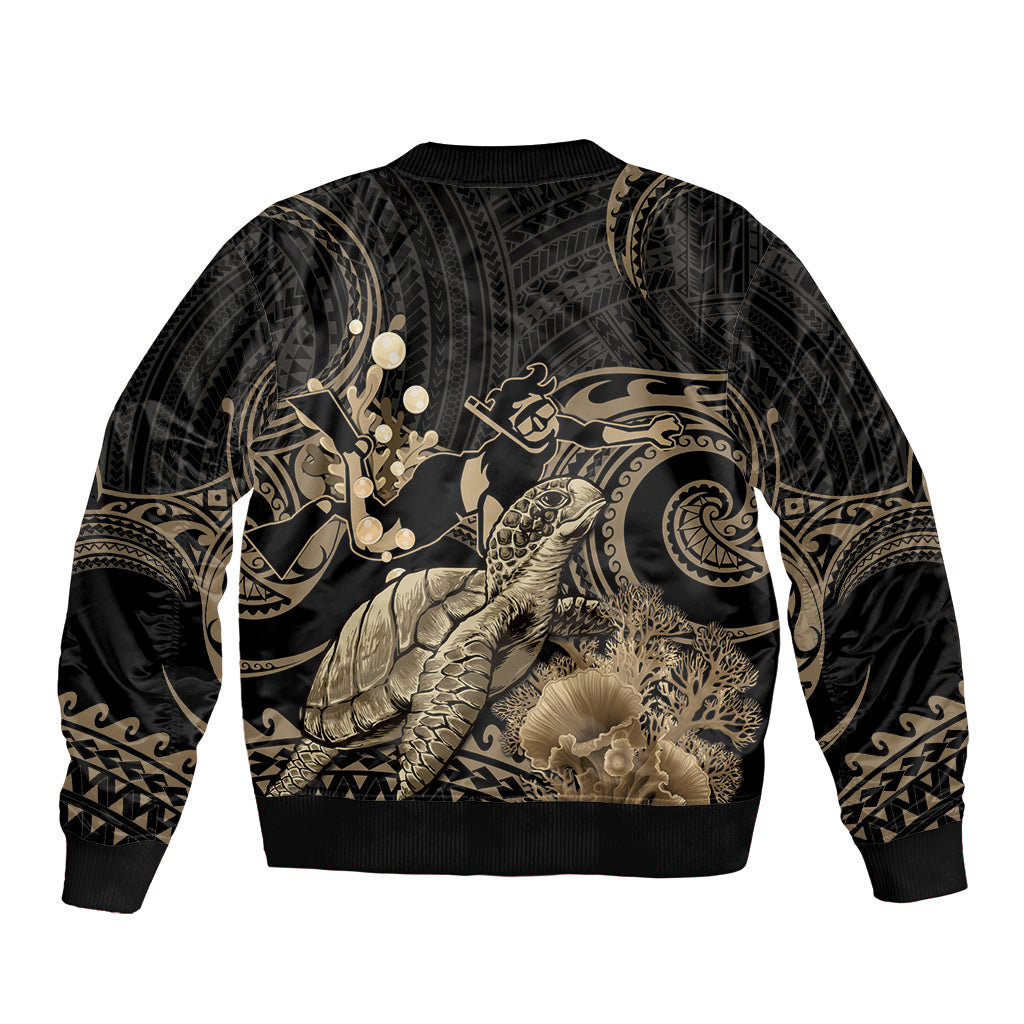 Gold Aloha Hawaii Sleeve Zip Bomber Jacket Snorkeling With Sea Turtle Polynesian Pattern LT14 - Polynesian Pride