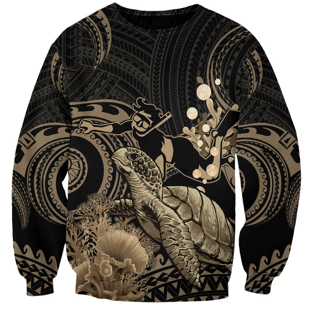 Gold Aloha Hawaii Sweatshirt Snorkeling With Sea Turtle Polynesian Pattern LT14 Unisex Gold - Polynesian Pride