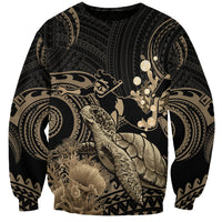 Gold Aloha Hawaii Sweatshirt Snorkeling With Sea Turtle Polynesian Pattern LT14 Unisex Gold - Polynesian Pride