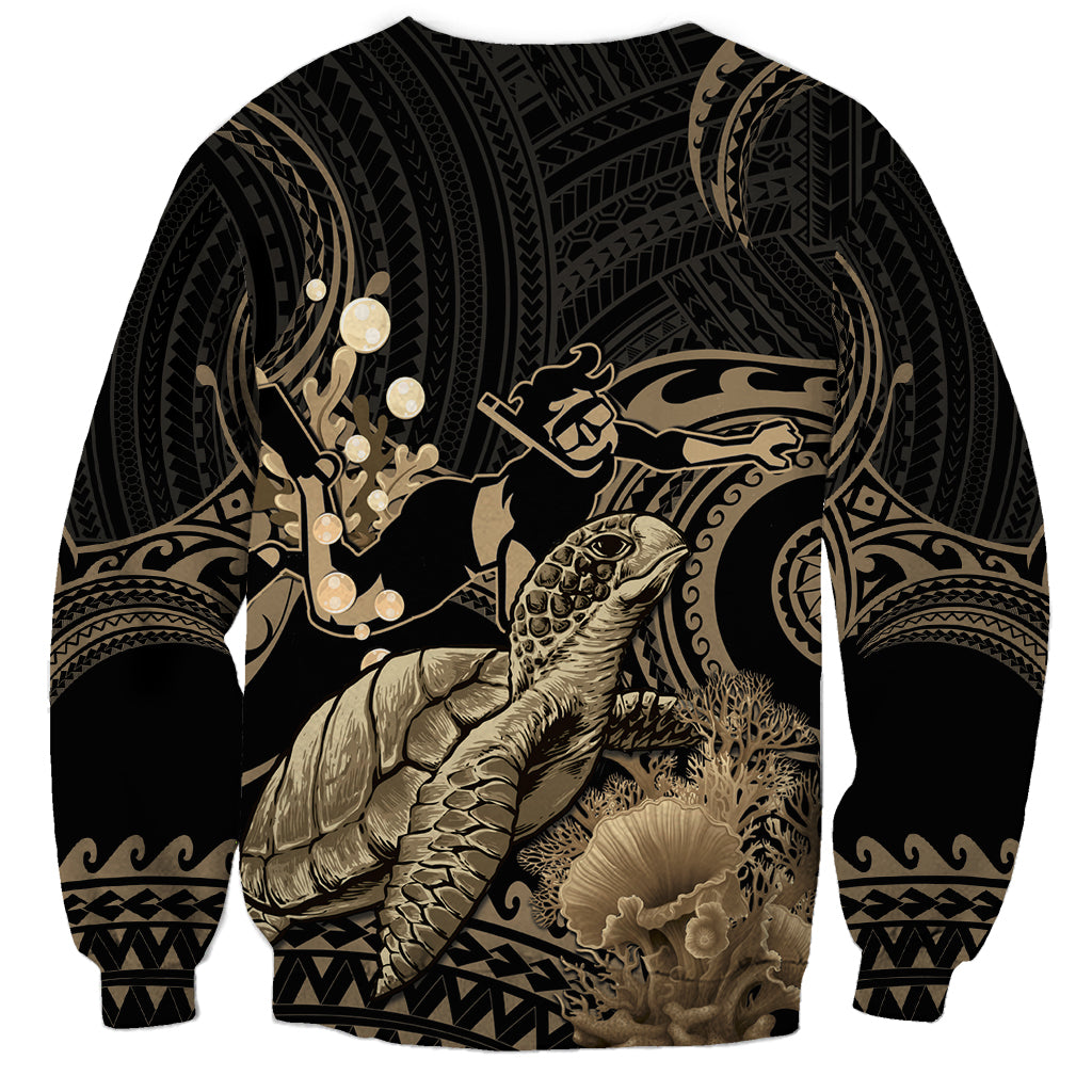 Gold Aloha Hawaii Sweatshirt Snorkeling With Sea Turtle Polynesian Pattern LT14 - Polynesian Pride
