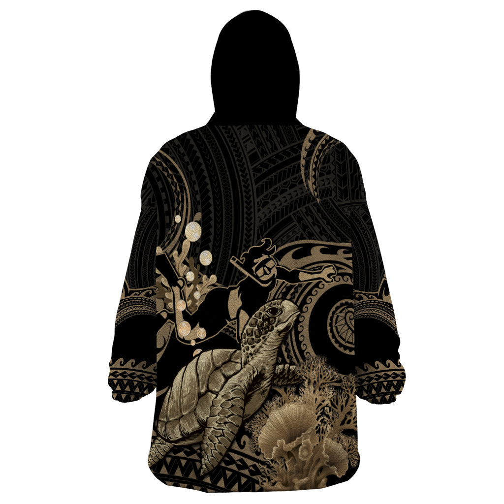 Gold Aloha Hawaii Wearable Blanket Hoodie Snorkeling With Sea Turtle Polynesian Pattern LT14 - Polynesian Pride