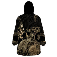 Gold Aloha Hawaii Wearable Blanket Hoodie Snorkeling With Sea Turtle Polynesian Pattern LT14 - Polynesian Pride