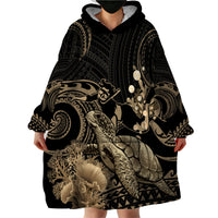 Gold Aloha Hawaii Wearable Blanket Hoodie Snorkeling With Sea Turtle Polynesian Pattern LT14 - Polynesian Pride