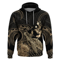 Gold Aloha Hawaii Zip Hoodie Snorkeling With Sea Turtle Polynesian Pattern