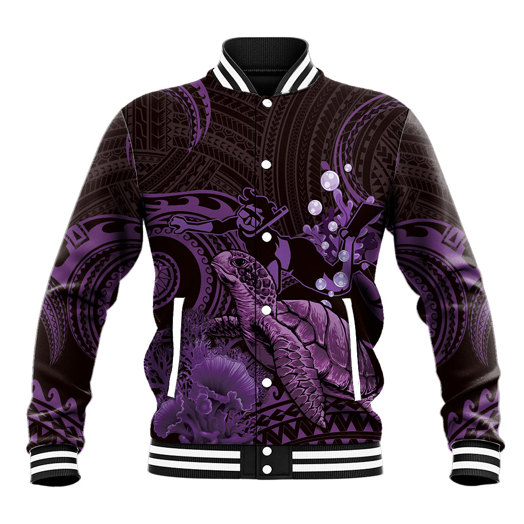 Purple Aloha Hawaii Baseball Jacket Snorkeling With Sea Turtle Polynesian Pattern LT14 Unisex Purple - Polynesian Pride