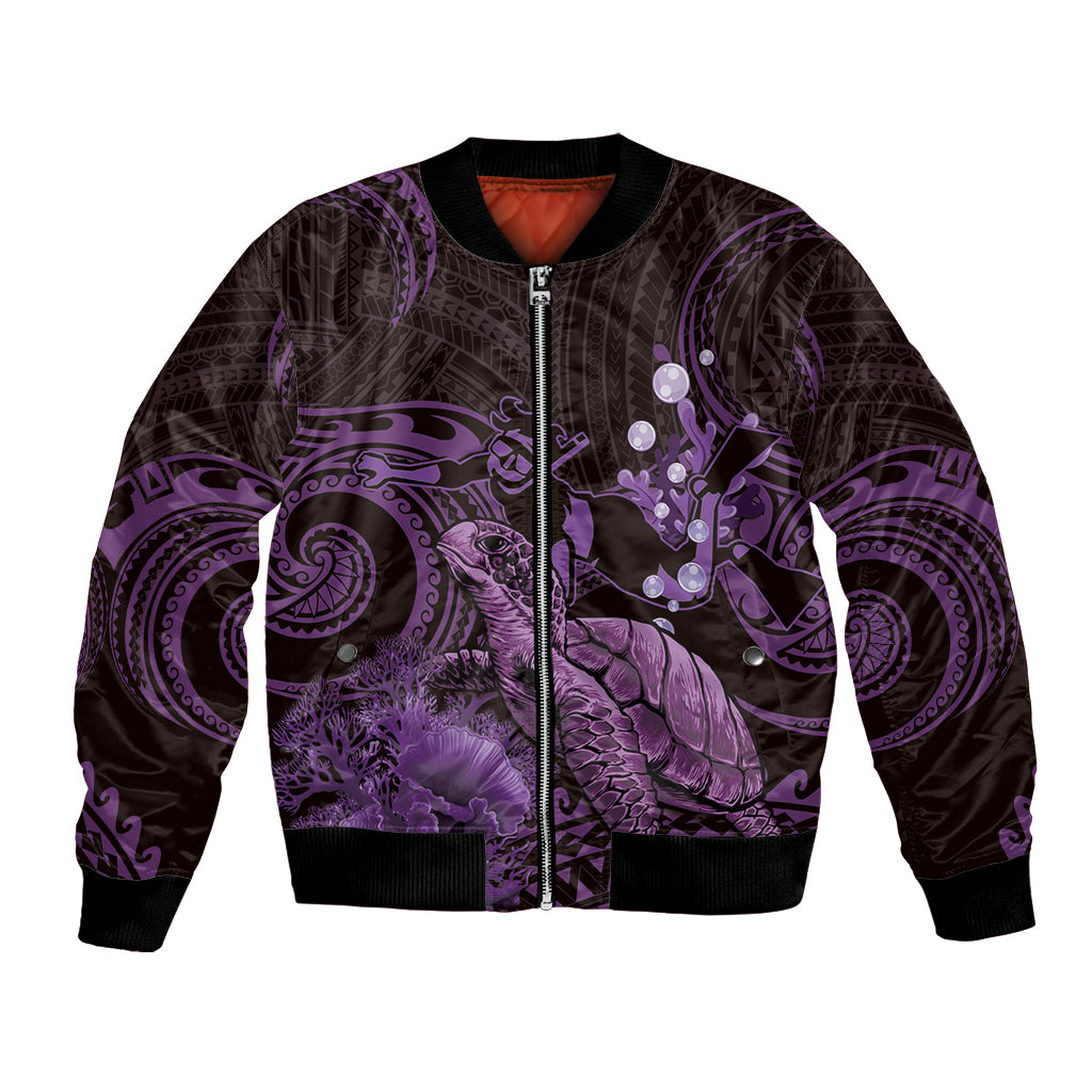 Purple Aloha Hawaii Bomber Jacket Snorkeling With Sea Turtle Polynesian Pattern LT14 Unisex Purple - Polynesian Pride