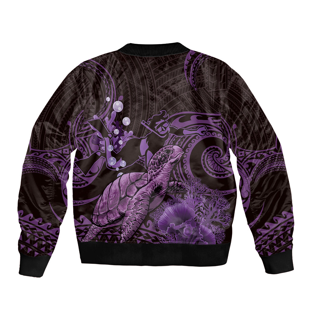 Purple Aloha Hawaii Bomber Jacket Snorkeling With Sea Turtle Polynesian Pattern LT14 - Polynesian Pride