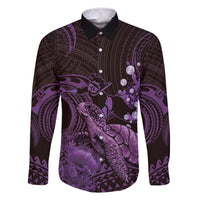 Purple Aloha Hawaii Family Matching Long Sleeve Bodycon Dress and Hawaiian Shirt Snorkeling With Sea Turtle Polynesian Pattern LT14 Dad's Shirt - Long Sleeve Purple - Polynesian Pride