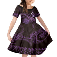 Purple Aloha Hawaii Family Matching Off The Shoulder Long Sleeve Dress and Hawaiian Shirt Snorkeling With Sea Turtle Polynesian Pattern LT14 Daughter's Dress Purple - Polynesian Pride
