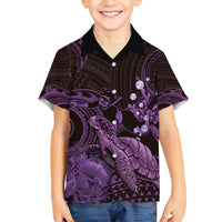 Purple Aloha Hawaii Family Matching Off Shoulder Short Dress and Hawaiian Shirt Snorkeling With Sea Turtle Polynesian Pattern