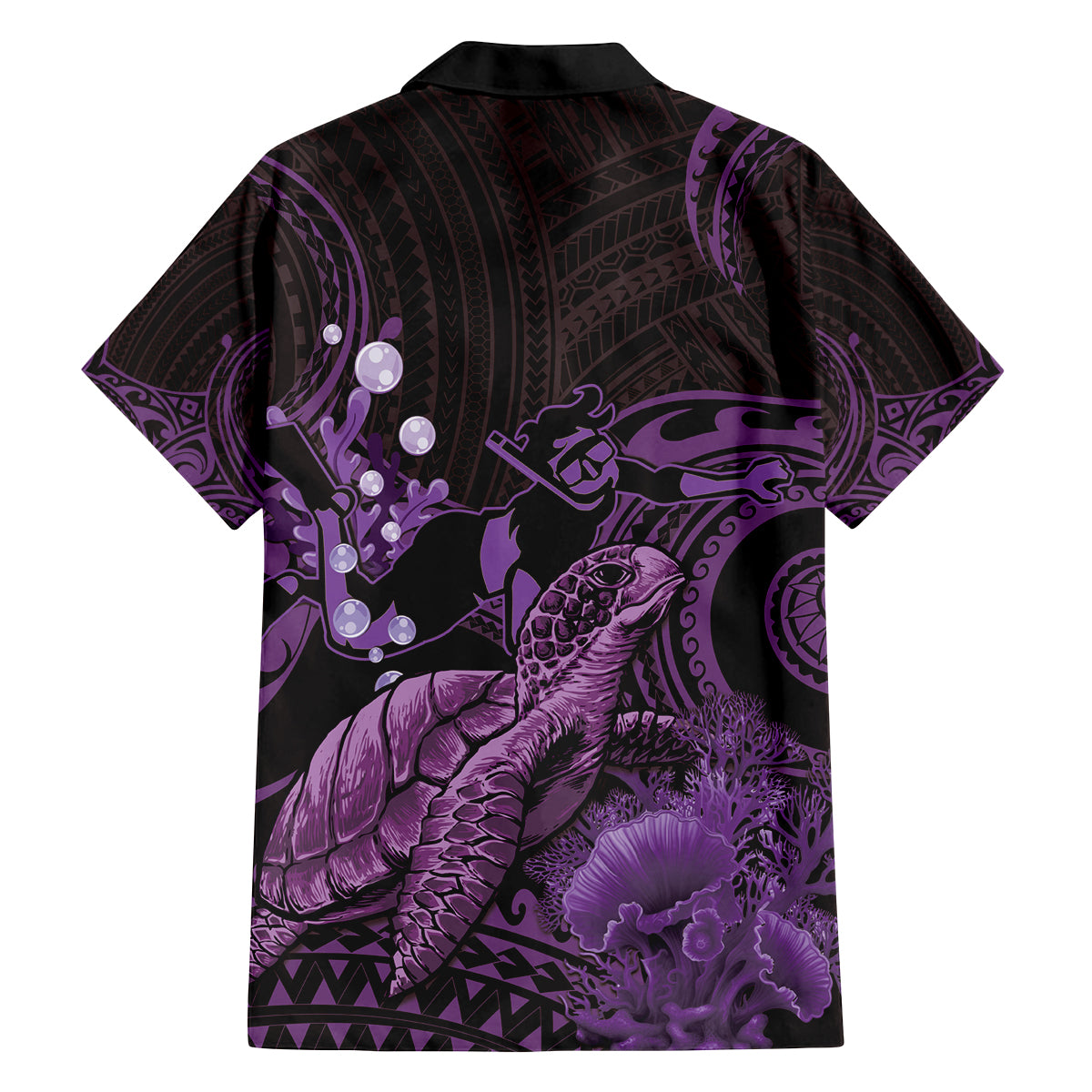 Purple Aloha Hawaii Family Matching Tank Maxi Dress and Hawaiian Shirt Snorkeling With Sea Turtle Polynesian Pattern