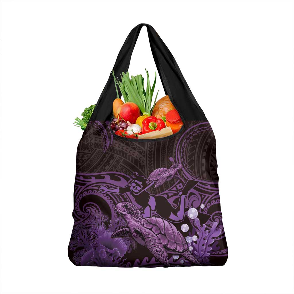 Purple Aloha Hawaii Grocery Bag Snorkeling With Sea Turtle Polynesian Pattern LT14 1-pack One Size Purple - Polynesian Pride
